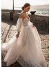 Strapless Beaded Lace Tulle Wedding Dress With Removable Sleeves